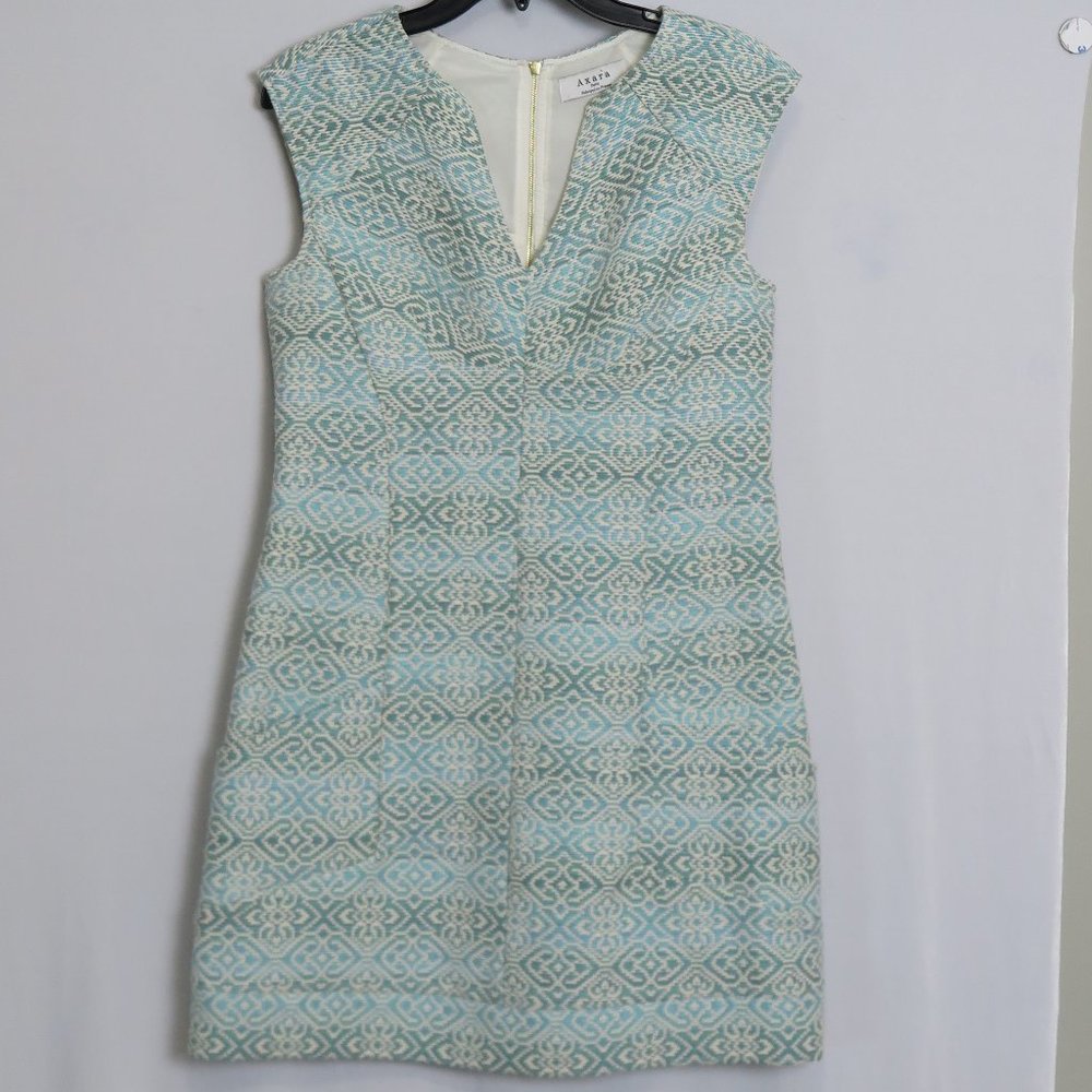 Axara Paris Mint Ivory Jacquard V-Neckline Shift
